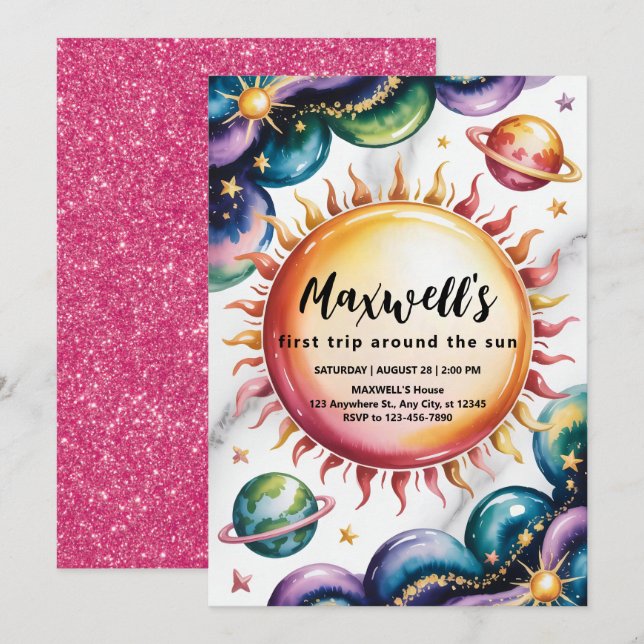 Invitation Espace Thème 1er anniversaire (Devant / Derrière)