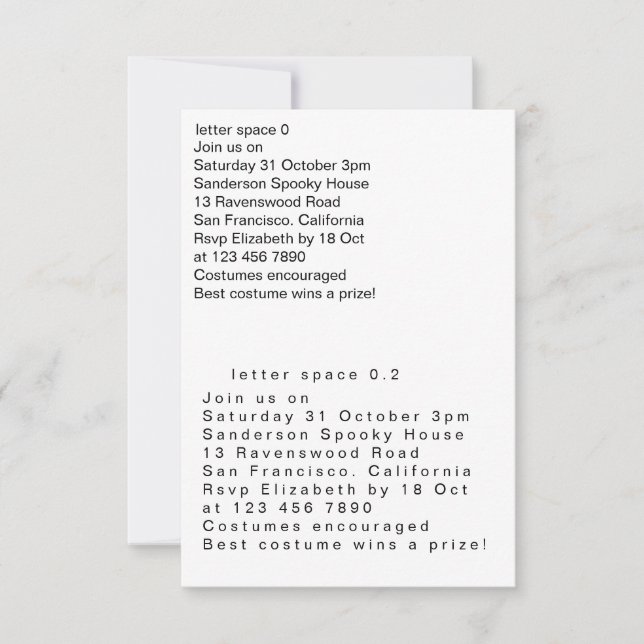 Invitation espacement des lettres (Devant)