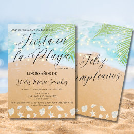 Invitation Espagne Chic Sandy Beach Palm 80e fête d'anniversa