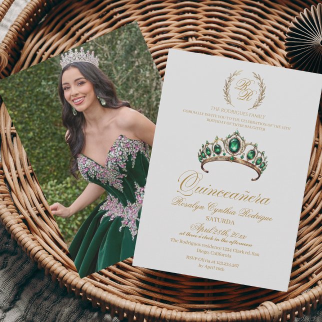 Invitation Espagne Quinceanera Gold Tiara 15e anniversaire (Créateur téléchargé)
