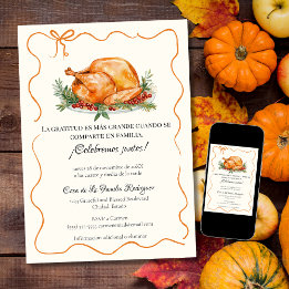 Invitation Espagne Thanksgiving rôti Turquie Orange Bow