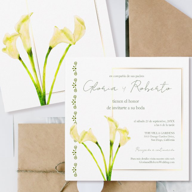 Invitation Espagnol, Alcatraces y Oro Mariage minimaliste (Créateur téléchargé)