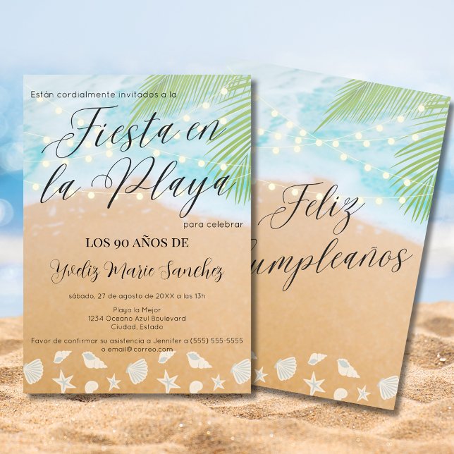Invitation Espagnol Amusants Sandy Beach Lumières 90e fête d' (Créateur téléchargé)