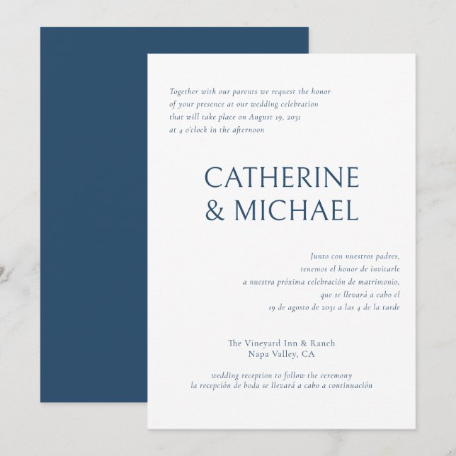 Invitation Espagnol Anglais Bilingue Élégant Mariage classiqu (Devant / Derrière)
