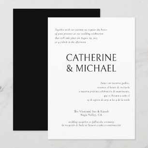 Invitation Espagnol Anglais Bilingue Élégant Mariage classiqu