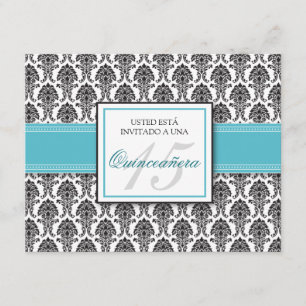 Invitation ESPAGNOL Aqua Damask Quinceañera Invitación