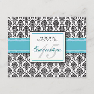 Invitation ESPAGNOL Aqua Damask Quinceañera Invitación