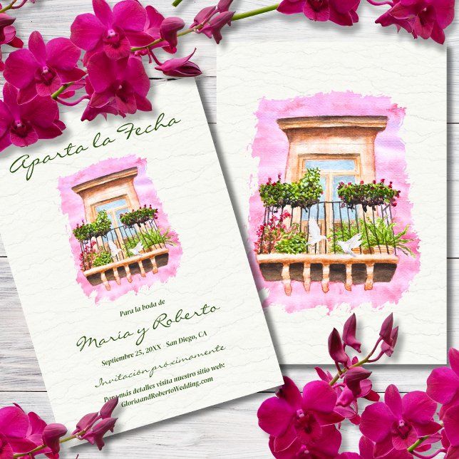 Invitation Espagnol, Aquarelle Balcon Mexicain Enregistrer la (Créateur téléchargé)