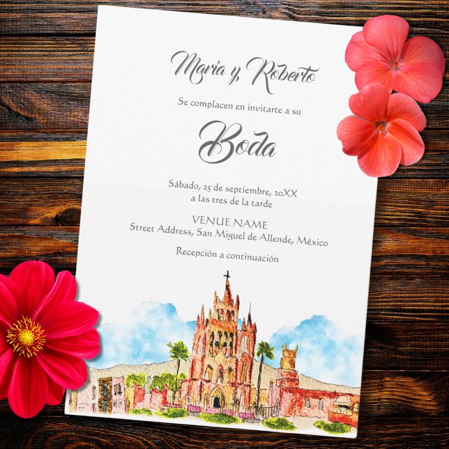 Invitation Espagnol, Aquarelle San Miguel de Allende Mariage (Créateur téléchargé)