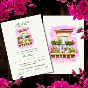 Invitation Espagnol, Aquarelle Ville Balcon Mariage mexicain