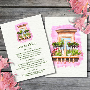 Invitation Espagnol, Aquarelle Ville Balcon Mariage mexicain