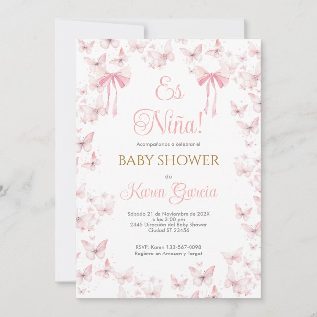 Invitation Espagnol Baby shower fille (Devant)