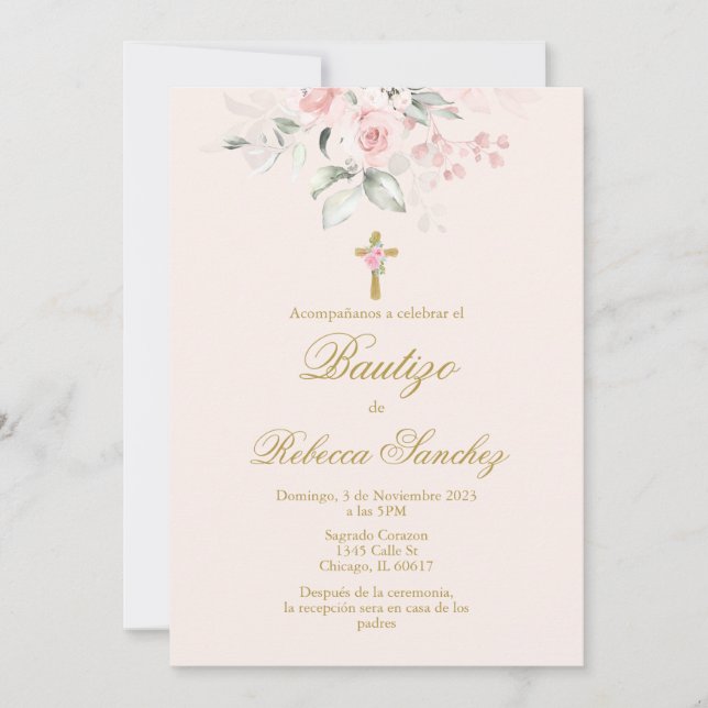 Invitation Espagnol Baptême Girl (Devant)