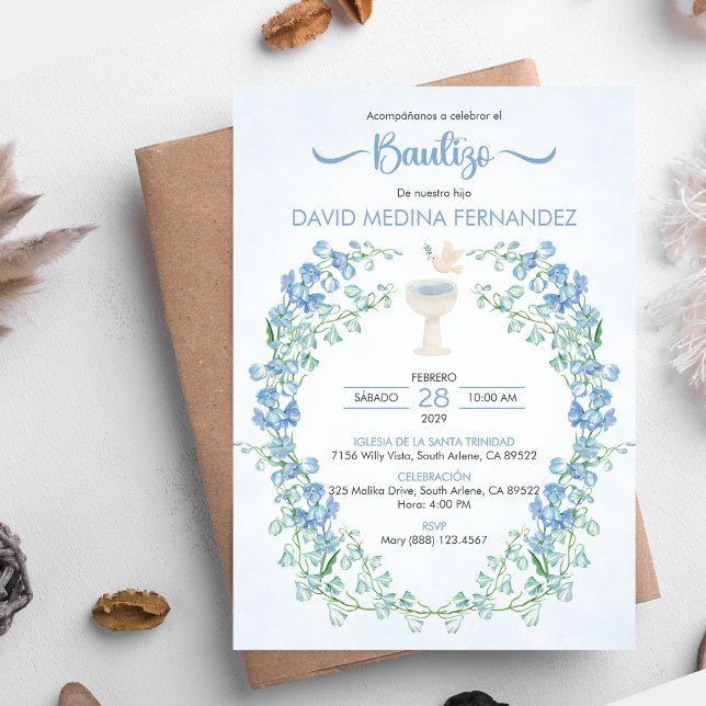 Invitation Espagnol Bautizo Invitacion Cute Chalice Baptême (Créateur téléchargé)