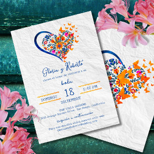 Invitation Espagnol, Coloré Floral Heart Mariage mexicain