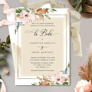 Invitation Espagnol, Élégant Blush Terracotta Floral Mariage