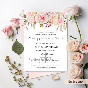 Invitation Espagnol Elegant rose, Blush, Rose or Quinceañera