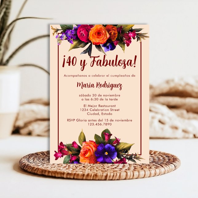 Invitation Espagnol Élégante Flore Lumineuse Crème 40ème anni (Créateur téléchargé)
