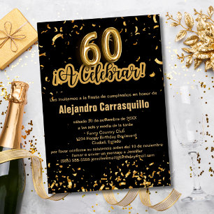 Invitation Espagnol Fancy Black & Gold Confetti 60e anniversa