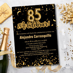 Invitation Espagnol Fancy Black & Gold Confetti 85e anniversa