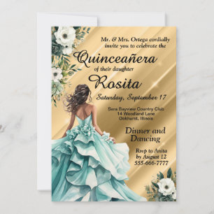 Invitation Espagnol Filles Mer Mousse bleu Quinceanera Invita