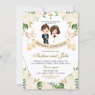 Invitation Espagnol frère et fille Première communion sainte