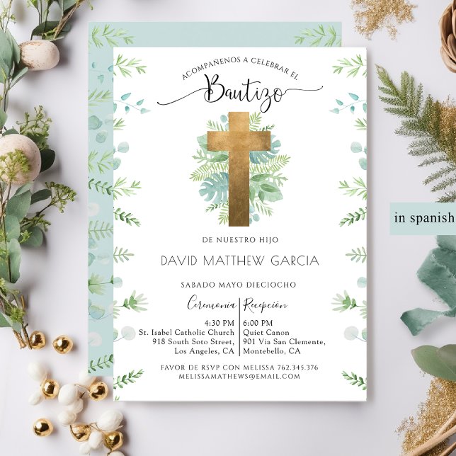Invitation Espagnol, Garçon ou Fille Verdure Bleu Menthe Bapt (Créateur téléchargé)