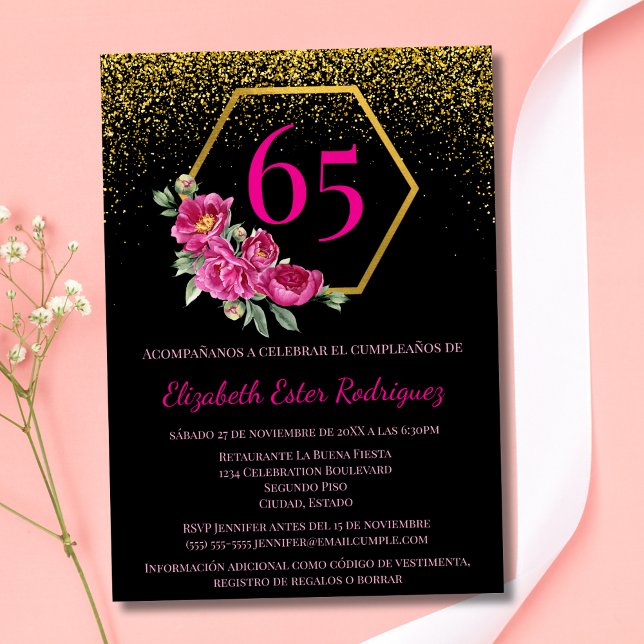 Invitation Espagnol Glamour Noir 65e Anniversaire (Créateur téléchargé)