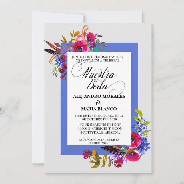 Invitation Espagnol Gras Aquarelle Nuestra Boda Mariage (Devant)