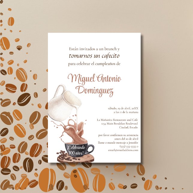 Invitation Espagnol Great Coffee Splash 100e fête d'anniversa (Créateur téléchargé)