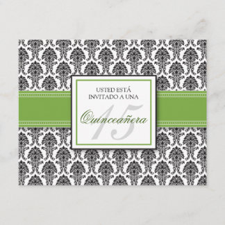 Invitation ESPAGNOL Lime Green Damask Quinceañera Invitación