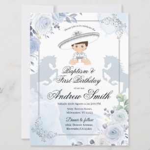 Invitation Espagnol Mexicain Argent Charro Baptême & Annivers