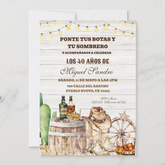 Invitation Espagnol Mexicain whiskey Occidental Cowboy Homme  (Devant)