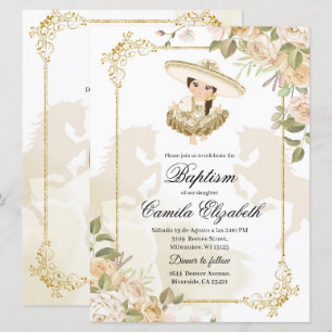 Invitation Espagnol Mexicaine Gold Girl Charra Baptême
