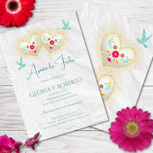 Invitation Espagnol, Mexicaine Pastel Hearts Doves Enregistre (Créateur téléchargé)