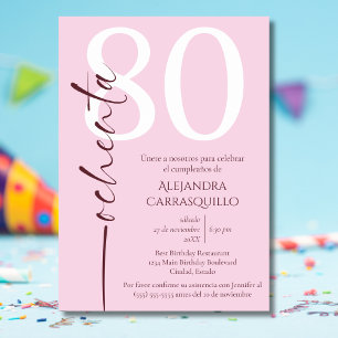 Invitation Espagnol minimaliste chic rose blanc 80e anniversa