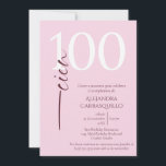 Invitation Espagnol minimaliste féminin rose 100e anniversair<br><div class="desc">Celebra su 100º cumpleaños con gracia y estilo usando nuestra invitación española de maladie minimalista moderno. Este maladie présenta una sofisticada paleta de colores en rosa pálido, burdeos profundo y blanco nítido, creando un look raffiné. El fondo rosa claro muestra elegantemente "cien" en una elegante tipografía burdeos a la izquierda,...</div>