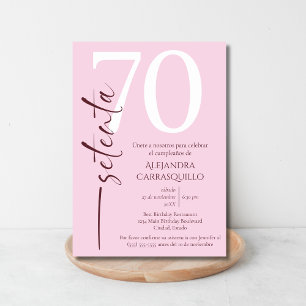 Invitation Espagnol minimaliste rose délicié 70e anniversaire