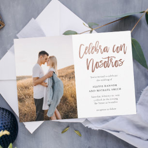 Invitation Espagnol moderne Celebra con Nosotros Mariage phot