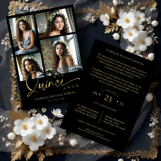Invitation Espagnol Noir tendance Quinceañera Collage 4 Photo