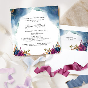 Invitation Espagnol, Quinceañera céleste, Violet bleu, Turquo