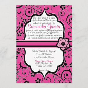 Invitation Espagnol Quinceañera de rose et de noir