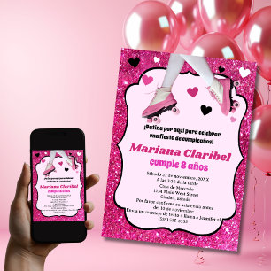 Invitation Espagnol Retro Parties scintillant rose fille de p