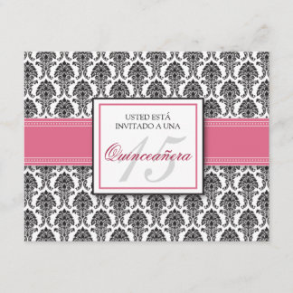 Invitation ESPAGNOL Rose rose Damask Quinceañera Invitación