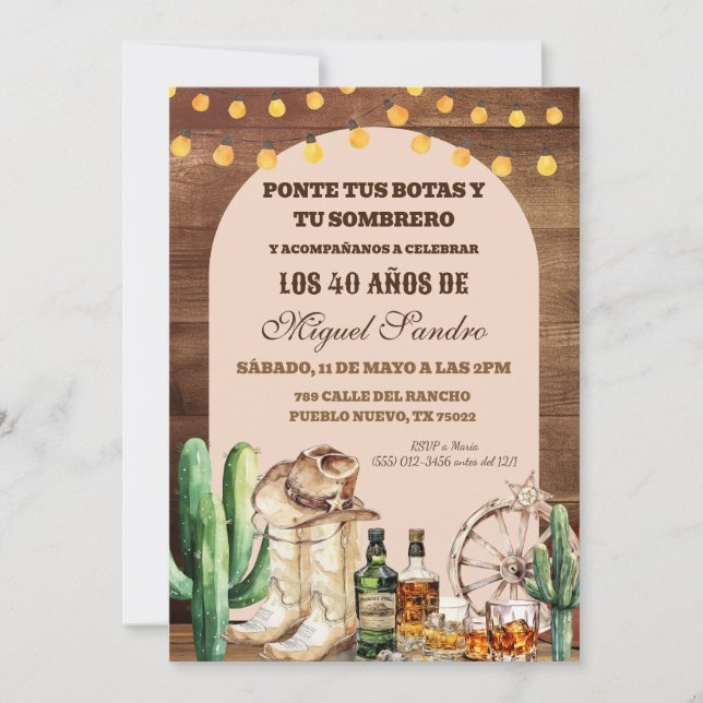 Invitation Espagnol Russe whisky Bois Cowboy Homme adulte (Devant)