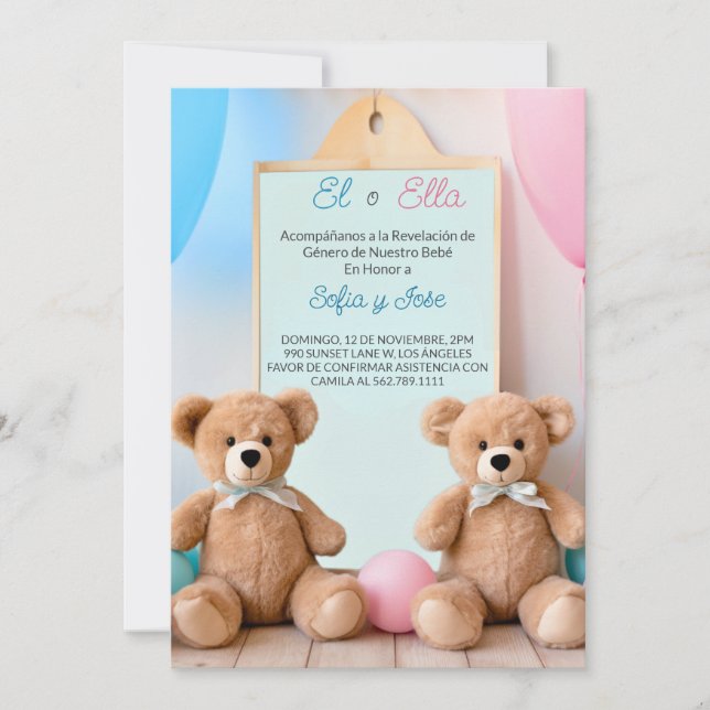 Invitation Espagnol Teddy Bear Aventure Genre Revela (Devant)