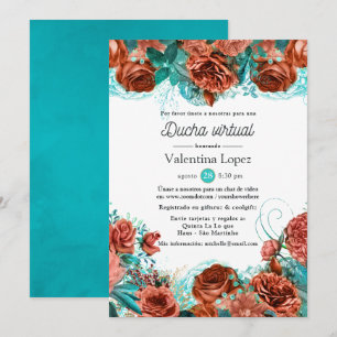Invitation Espagnol Turquoise et Coral Floral Douche virtuell