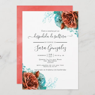 Invitation Espagnol Turquoise et Coral Floral Fête des mariée