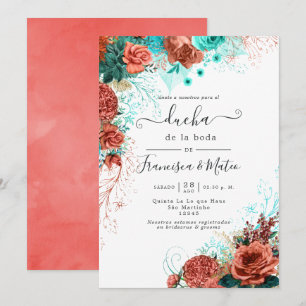 Invitation Espagnol Turquoise et Coral Floral Wedding shower