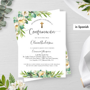Invitation Espagnol, Vert Blanc Jaune Floral Confirmation